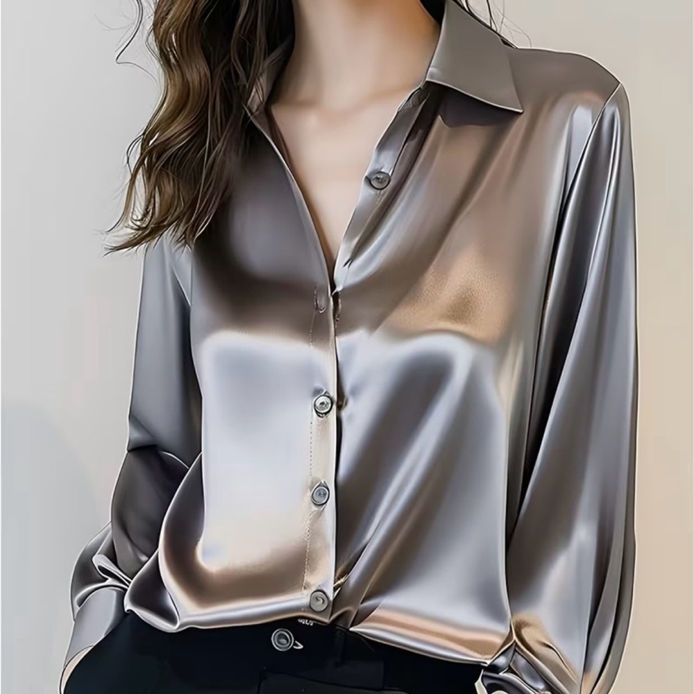 Elegant Silver Satin Blouse